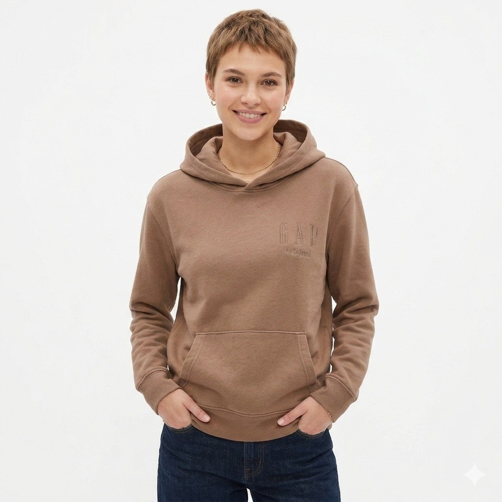 GAP Sweats Original Hoodie Womens Medium Tan Brown Pullover Logo Sweatshirt